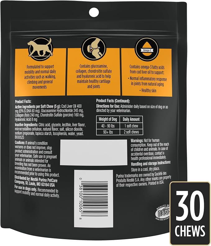 Pro Plan Veterinary Diets Joint Care Mobility Large Breed Dog Joint Supplement with Glucosamine, Chondroitin, Collagen and Hyaluronic Acid