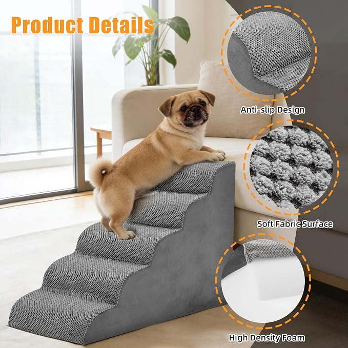 5-Step Dog Stairs for Large Dogs and Cats, 22in H Dog Steps for Couch, Sofa, Chair, Non-Slip Sturdy Pet Steps, Pet Ramp for High Bed Indoor