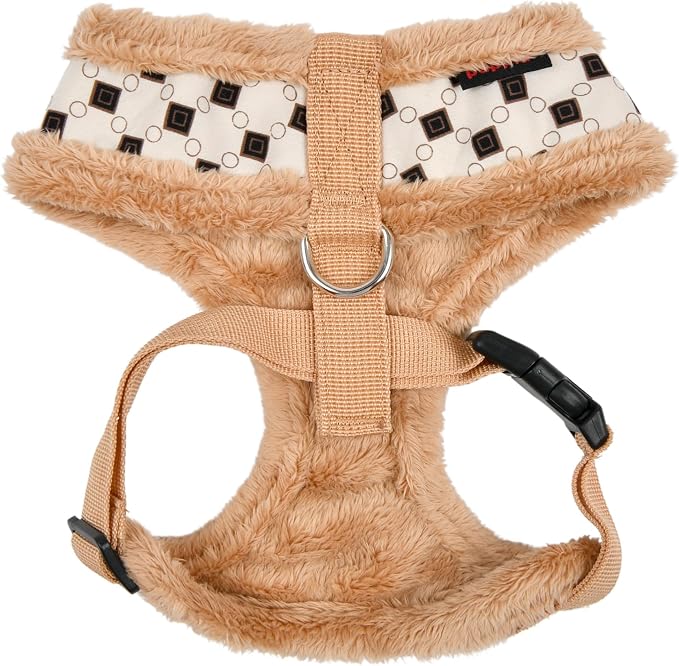 Puppia Jace Dog Harness Over-The-Head Warm Winter Diamond Pattern Adjustable Chest for Small and Medium Dog, Beige, Medium