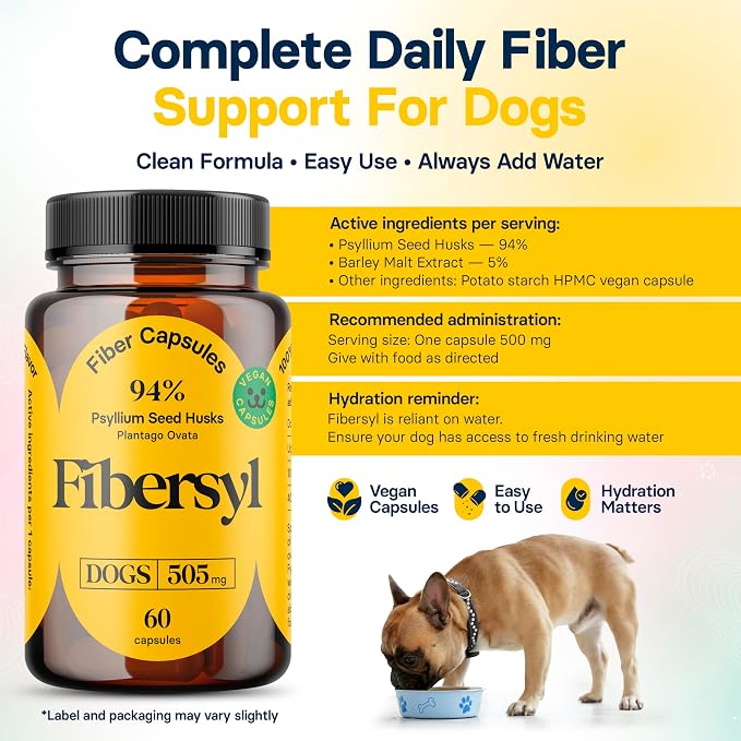 FiberSyl Prebiotics for Dogs - Psyllium Husk Fiber Supplement - 60 Capsules