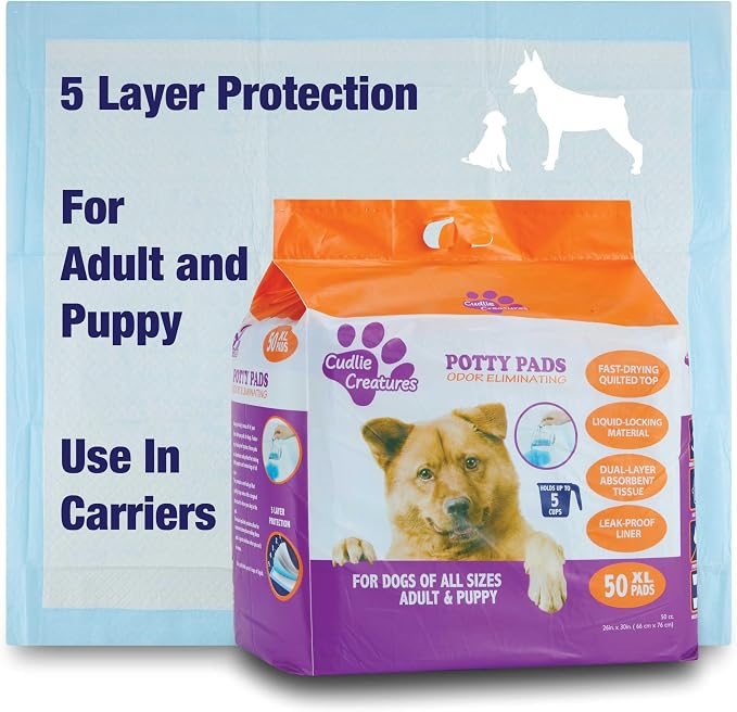 Cudlie Training Pads for Dogs, 50 Count ,26"x30"| Puppy Pee Pads for Dogs | Absorbent Dog & Puppy Supplies for Dog Training and House Training