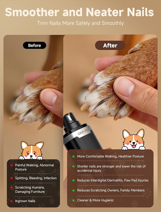 Dog Nail Grinder with 2 LED Lights, 3-Speed, Black