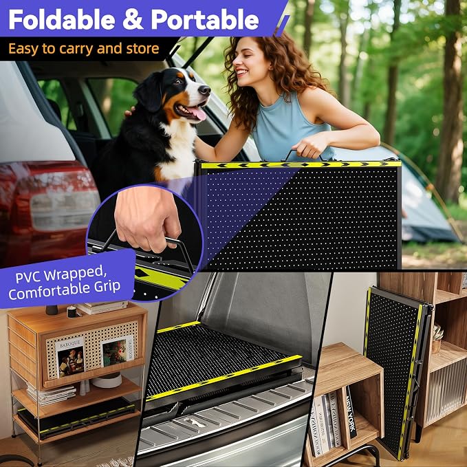 Pawaboo 74" L & 20" W Longest Dog Ramp for Car Foldable | Extra Wide Portable Pet Dog Ramps for Large Dogs, Dog Car Ramp for SUV/Truck/RV, Lightweight Ramps with Non-Slip Mesh, Black