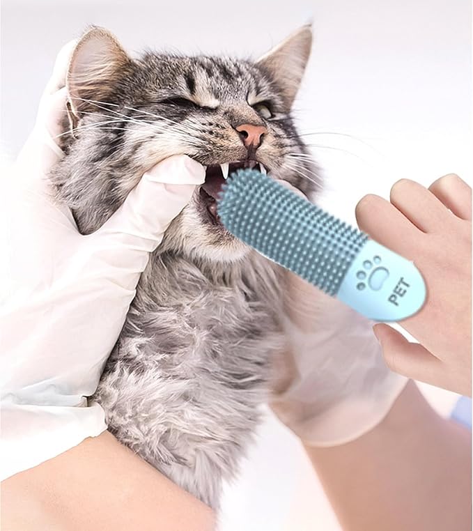 Silicone Finger Toothbrush for Dogs & Cats - 360° Oral Care, Breath Freshening, Tartar & Stain Removal, Food-Grade Soft, Long Design, Reusable, for S/M/L Pets (Grey 4-Pack)