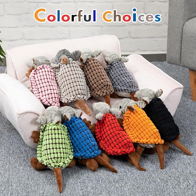 Hollypet Armadillo Squeaky Puppy Dog Toys for Small Medium Dogs, 8" | plush stuffed small dog squeak animal toy with unique grunt squeaker textured fabric for teeth cleaning toys