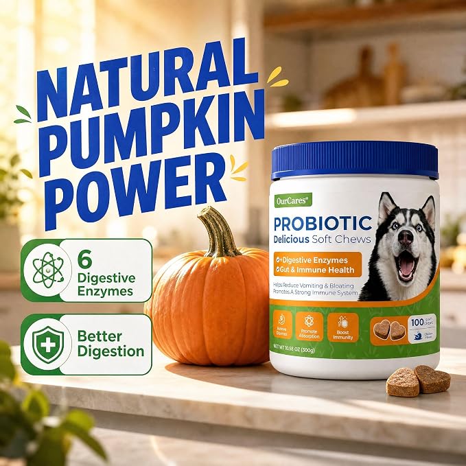 Probiotics for Dogs, Digestive Chews, Pumpkin & Enzymes, 100 Count