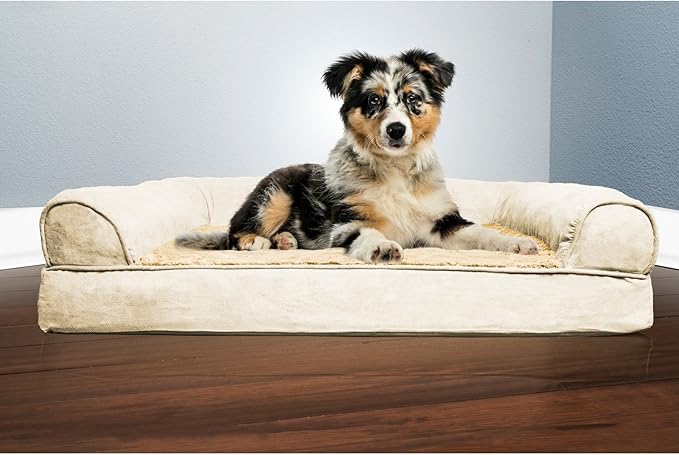 Furhaven Orthopedic Plush &amp; Suede Sofa Dog Bed - Medium (up to 35 lbs), Gray