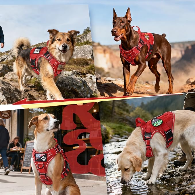 rabbitgoo Tactical Dog Harness for Small, Heavy Duty Military No Pull Vest | Sturdy Metal Buckles, 5 Adjustments, Molle System, Powerful Pullers for Training, Hunting, Outdoor, Red Reflex, Small