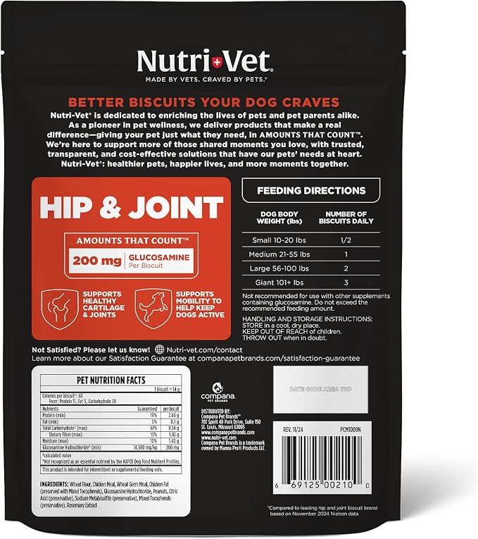 Nutri-Vet Hip & Joint Dog Biscuits, Dog Treats, 200mg Glucosamine, 16oz