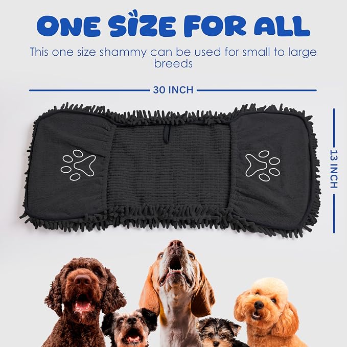 Dog Towel Microfiber – Super Absorbent Fast Dry Dog Towels for Drying Dogs, Soft Pet Bath Towel with Hand Pockets, Large & Small Dogs, Machine Washable (Black)