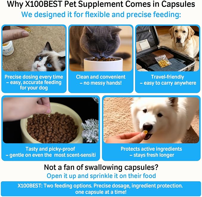 Fish Oil for Dogs and Cats, Omega-3 EPA DHA, 95% rTG, 100 Softgels