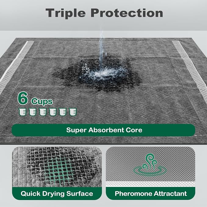 MIZOK Pee Pads for Dogs Charcoal, 28x30in Large Wee Wee Pads for Dogs, Superior Odor Protection, Super Absorbent & Leak-Proof, Puppy Pads with Adhesive Tabs, Thick & Heavy (40 Count)