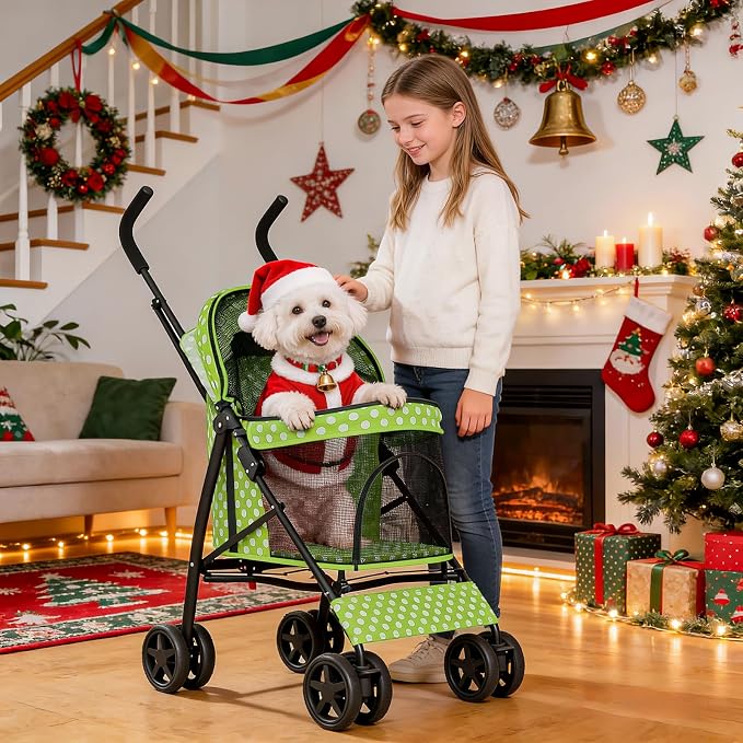 MoNiBloom Pet Stroller - Lawn Green Polka Dots