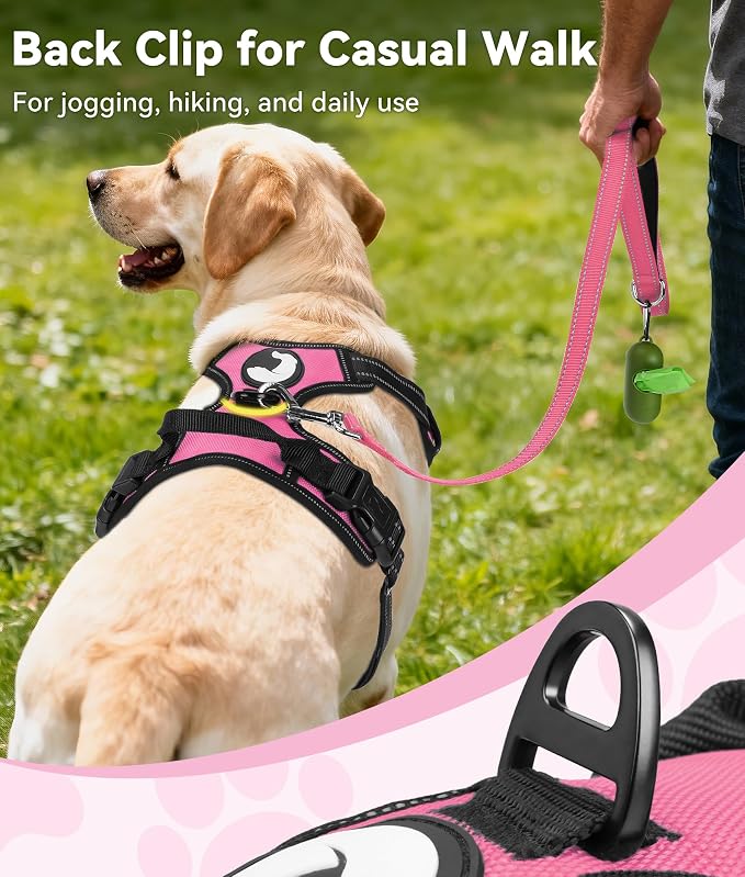 Joytale No Pull Dog Harness for Large Dogs, Front Clip, Hot Pink | Grab Handle for Instant Control, Padded & Adjustable Vest, Sturdy Metal D-Rings, for Safe Training & Daily Walking
