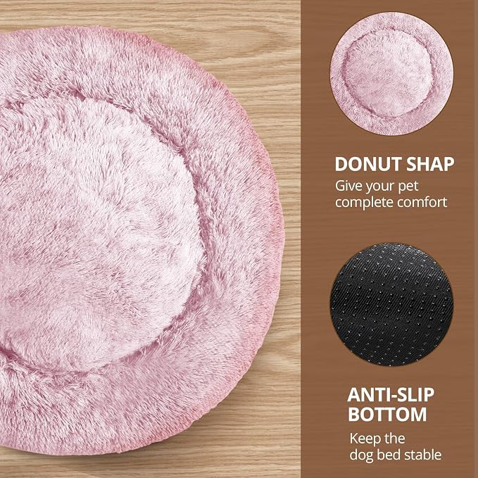 JOLLYVOGUE 20" Calming Donut Dog & Cat Bed, Smoke Pink
