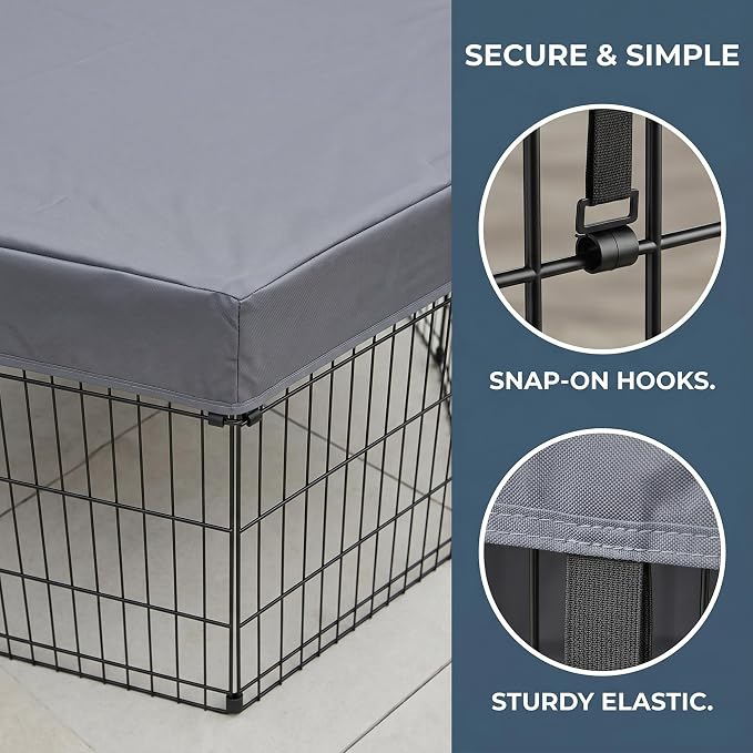 PJYuCien Octagonal Playpen Top Cover for 24" Side Metal Pet Pen, Half Mesh Half Oxford with Silver Coating & Snap Hooks, Predator & Weather Protection, Cozy Den for Puppy Small Animals, Gray