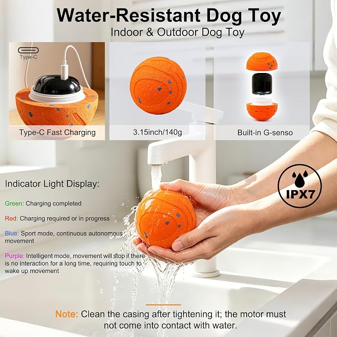 Automatic Interactive Dog Ball - Self Moving Toy for Medium / Large Dogs | Motion Activated, Durable ChewProof ETPU Material, USB Rechargeable, Relieves Boredom & Separation Anxiety for Indoor,20-70lb