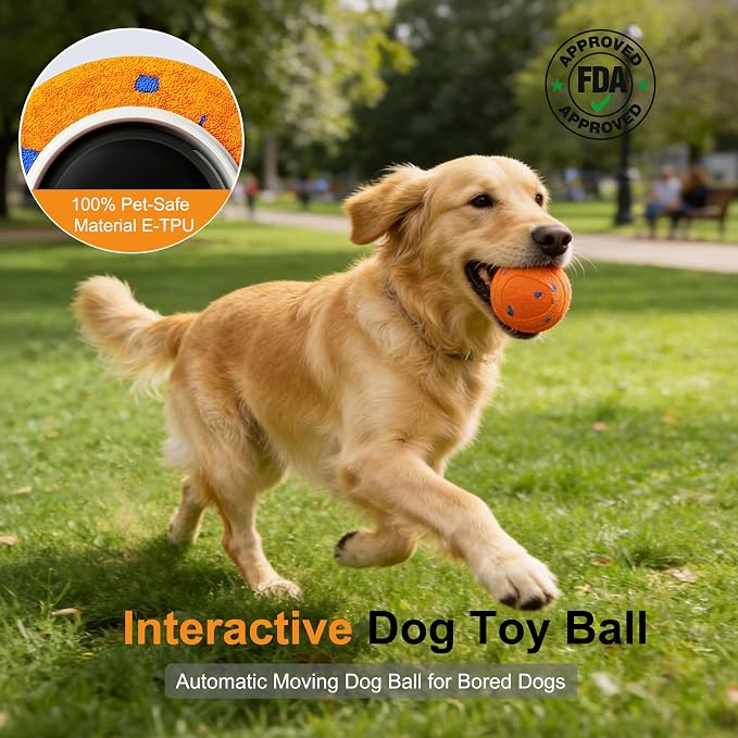 Automatic Interactive Dog Ball - Self Moving Toy for Medium / Large Dogs | Motion Activated, Durable ChewProof ETPU Material, USB Rechargeable, Relieves Boredom & Separation Anxiety for Indoor,20-70lb