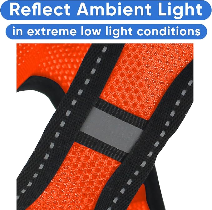 Pawtitas Reflective Mesh Puppy Dog Harness for Extra Extra Small Dogs – Adjustable | No Pull | Fits Neck 8 in Chest 12 in | XXS | Orange