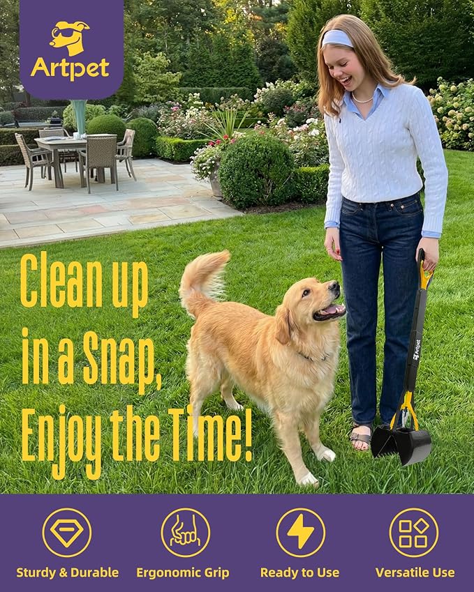 32 Inch Dog Pooper Scooper Long Handle for Large Dogs for Yard 2-Pack - No Bending Great on The Back, Ease of Pick Up, Convenient, Heavy Duty, Grass Friendly, Plastic