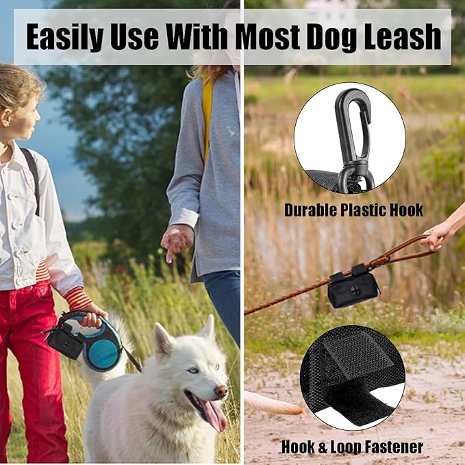 Black and Pink Dog Waste Bag Dispensers - Leash Attachment Dog Poop Bag Holders With Hand Free Holder Carriers
