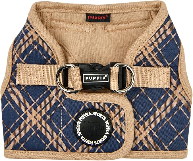 Puppia Corwin Dog Vest Harness B (Step-in) Fashionable Checkered Pattern Spring Summer Harness for Small and Medium Dogs, Navy, Small
