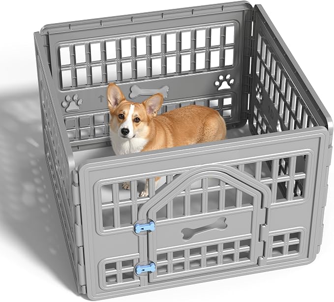 Dog PlayPen Indoor,4-panelPuppy Playpen Outdoor Waterproof,Heavy Resin Puppy Fence for Small Medium Dogs,Spacious Exercise Area,Easy to Clean,Foldable in Half(33.5 * 33.5 * 23.82in)