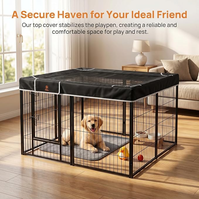 PJYuCien Rectangle Playpen Top Cover- Stabilize The Dog Play Pen, Fits 8 Panels 24" Width Metal Dog Playpen -48"x48" Assembly Size Playpen Cover (Only Cover)