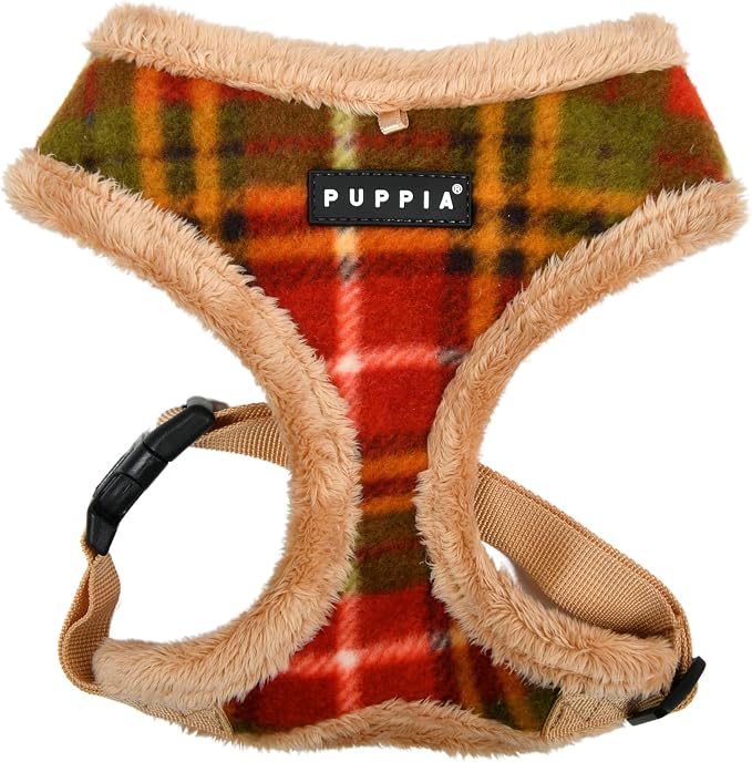 Puppia Norman Dog Harness Over-The-Head Warm Winter Checkered Pattern Adjustable Chest for Small and Medium Dog, Beige, Medium