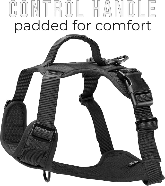 TUG No-Pull Dog Harness, 2 Leash Clips + Padded Handle (Medium, Black) | Water-Resistant Padded Interior | No-Pull Front Clip | Padded Back Handle | Adjustable Straps