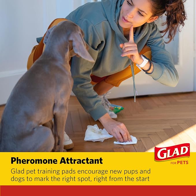 Glad for Pets Dual Action Freshness Activated Carbon Puppy Pads, Fragrance Release, Scented Odor Control, 6-Layer Leak-Proof, Pheromone Attractant, 23 x 23 Inch, 30 Count