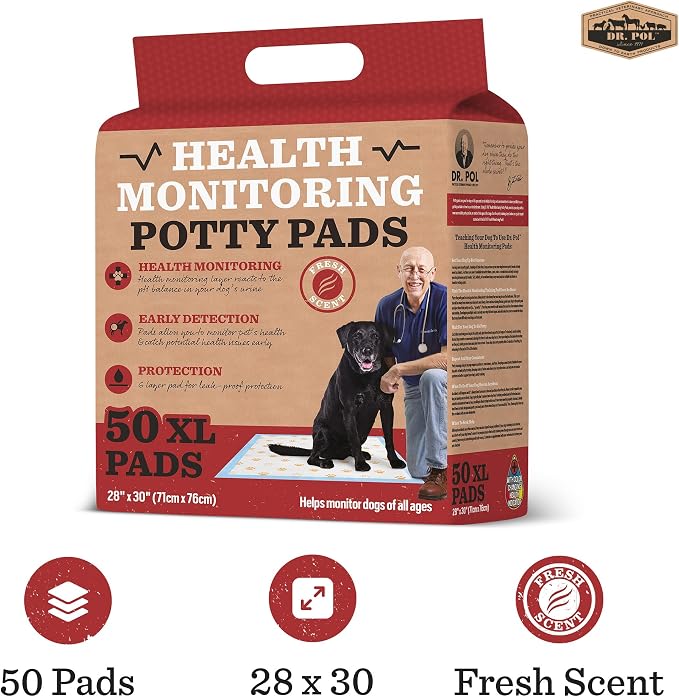 Dr. Pol Veterinarian-Approved Health Monitoring Puppy Pads - Ultra Absorbent, Leakproof Training Pads for Dogs with Color-Changing Technology – 50 Count, XL, 28"x30" – Fresh Scented