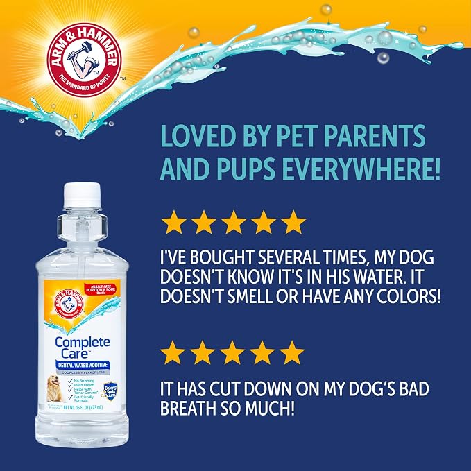 Arm & Hammer Complete Care Dental Water Additive, Easy Portion, 16 Fl Oz | Odorless, flavorless daily formula with baking soda supports tartar control for dogs