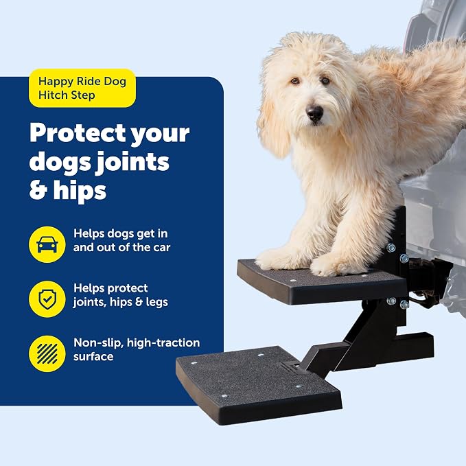PetSafe Happy Ride PupSTEP HitchStep Dog Stairs, Folding Steps for Truck & SUV Hitches, For Medium to Large Dogs | Folding Hitch-Mounted Steps for Trucks & SUVs, No-Slip Traction Surface, Built for Medium to Large Dogs up to 200 Lb