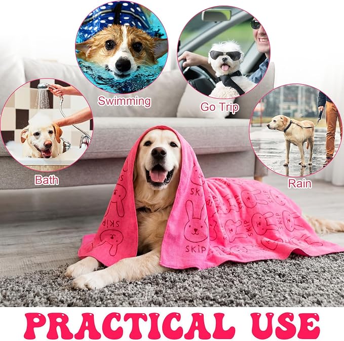Peryiter 8 Pcs Dog Drying Towels Bulk 55'' x 28'' Pet Grooming Absorbent Microfiber Dog Bath Towels Quick Drying Puppy Bathing Towel for Small Medium Large Cats Pets Bathing Grooming(Pink)