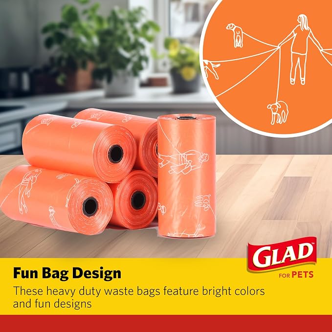 Glad for Pets Dog Waste Bags, Scented, Tear-Resistant and Leak Resistant, 16 Rolls, Heavy Duty Poop Bags for Easy Waste Cleanup, Tropical Breeze Scent, 240 Total Bags