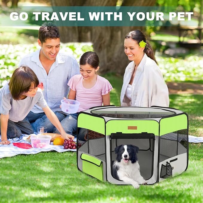 Portable Foldable Dog Playpen - Pet Tent, Green