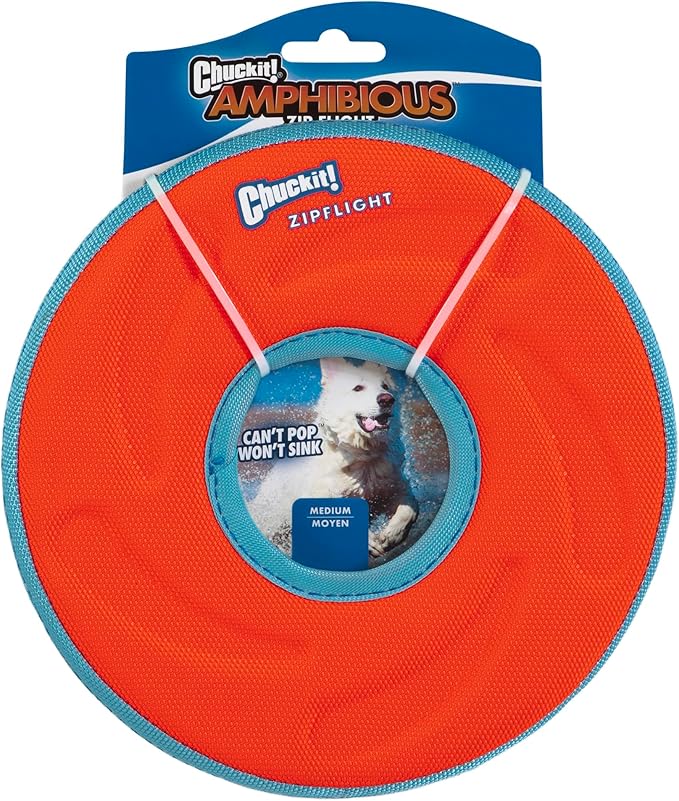 Chuckit! Amphibious ZipFlight Floating & Flying Disc Dog Toy, Medium, 8.5in, Assorted Colors