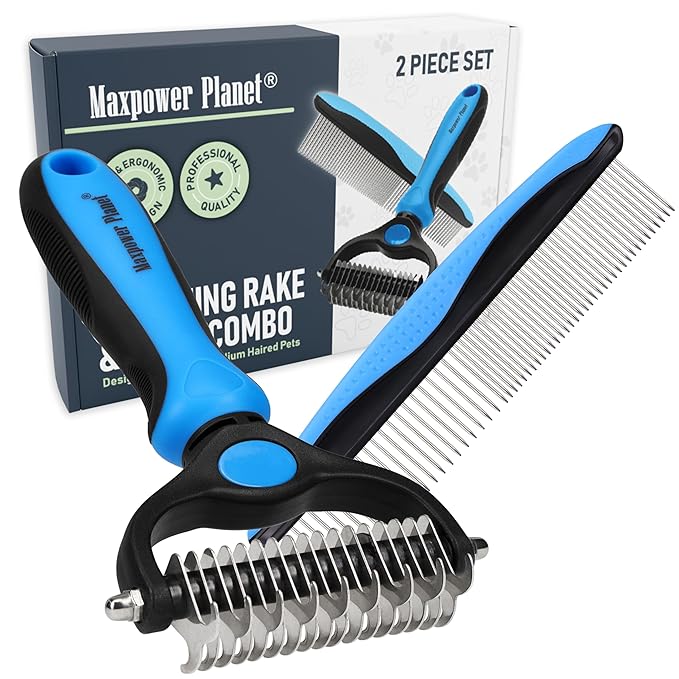 Maxpower Planet Pet Grooming Rake and Dematting Comb, Blue