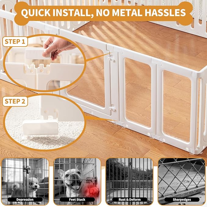 Acrylic Dog Playpen Indoor, Puppy Play Pen DIY Easy Assemble, Flexible Shape Dog Pen with Plastic Fence, Pet Exercise Pin for Small Animals (24''Tall, 19 Panels)