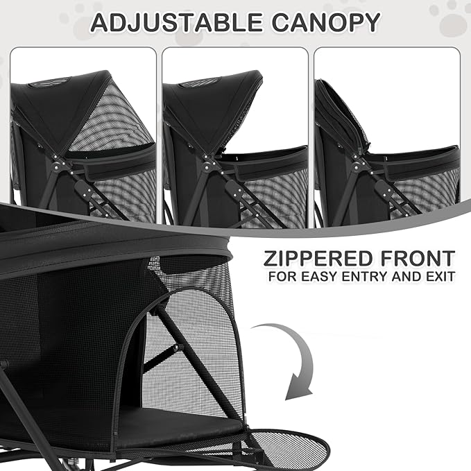 MoNiBloom 4-Wheel Foldable Pet Stroller - Black, up to 22lbs