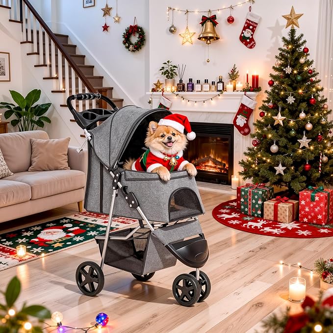 MoNiBloom Foldable Pet Stroller - Gray, up to 33lbs