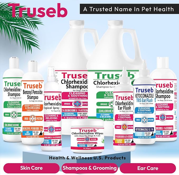 Truseb Topical Ketoconazole and Chlorhexidine Shampoo for Dogs, Cats & Horses Pleasantly Scented with a Cucumber Melon Scent with Aloe (Ketoconazole & Chlorhexidine Shampoo, 1 Gallon)