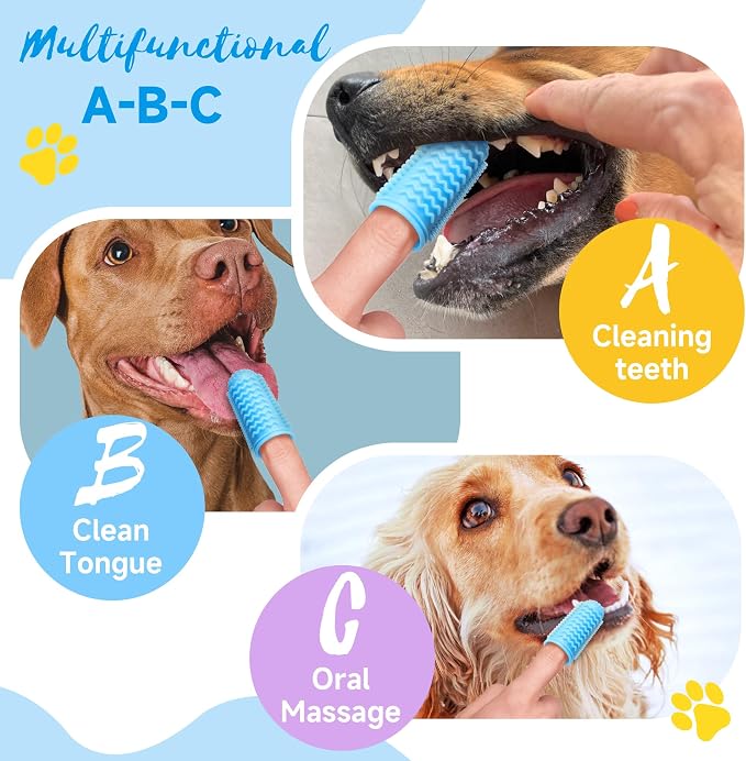 babove Dog Toothbrush 4-Pack - Non-Slip Dog Finger Toothbrush with 3-Clasp Lock for Secure Fit - Soft Silicone Pet Teeth Cleaning Kit with Independent Storage Cases for Small Medium Dogs & Puppies