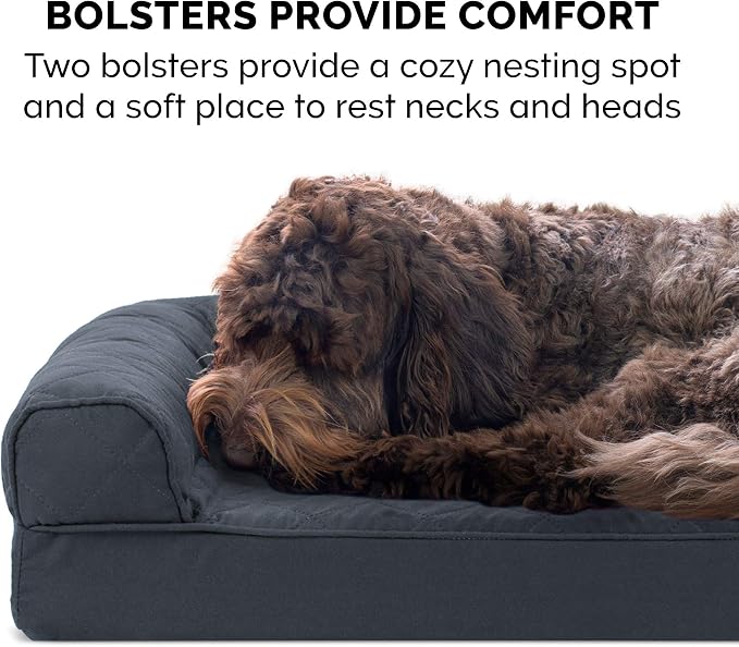Furhaven Cooling Gel Dog Bed for Medium/Small Dogs w/ Removable Bolsters & Washable Cover, For Dogs Up to 35 lbs - Quilted Sofa - Iron Gray, Medium