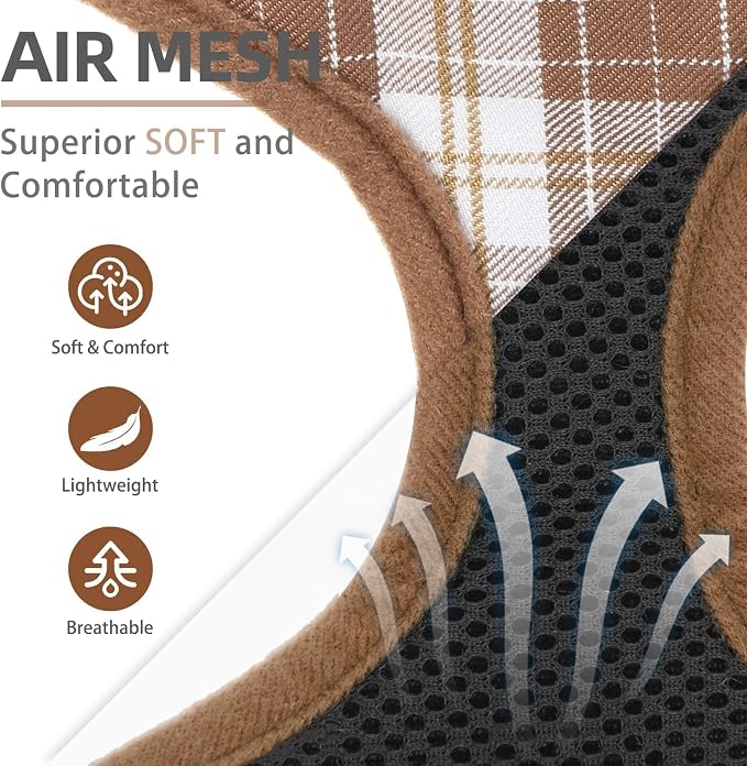 PUPTECK Soft Mesh Dog Harness and Leash Set Pet Puppy Cat Comfort Padded Vest No Pull Harnesses, Brown, XS
