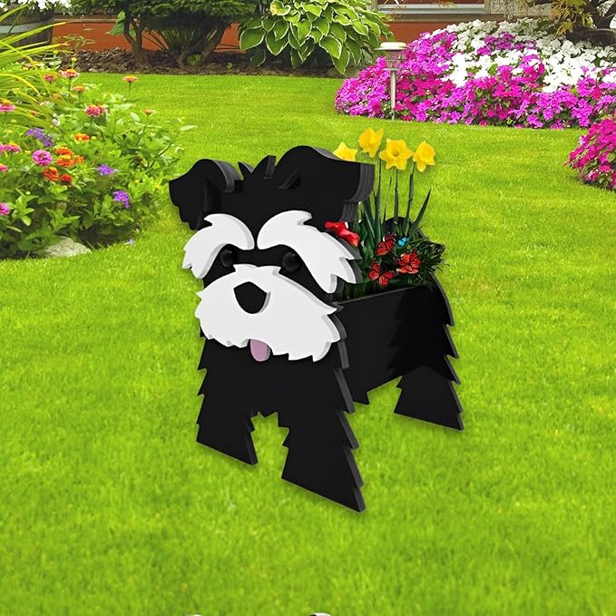 Black Schnauzers Dog Planter Pots, Animal Shaped Flower Pot