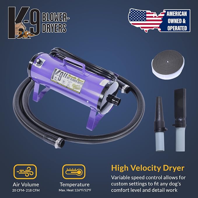 Electric Cleaner Company ECC K-9 II Variable Speed Dog Dryer, Professional Grooming Blower with Adjustable Airflow, Metallic Purple