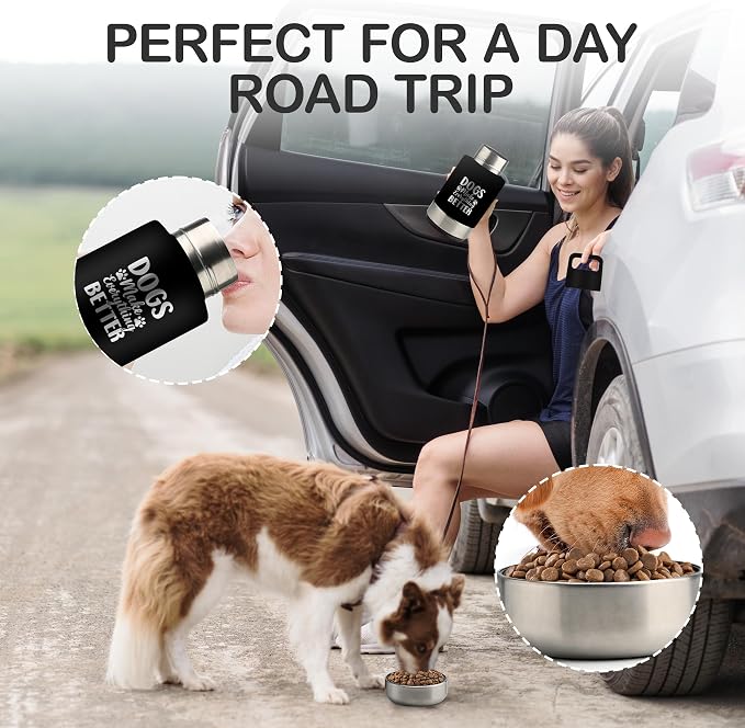 KEWIXY Insulated Dog Travel Water Bottle with Detachable Bowls, 32oz, Black: Dogs Better