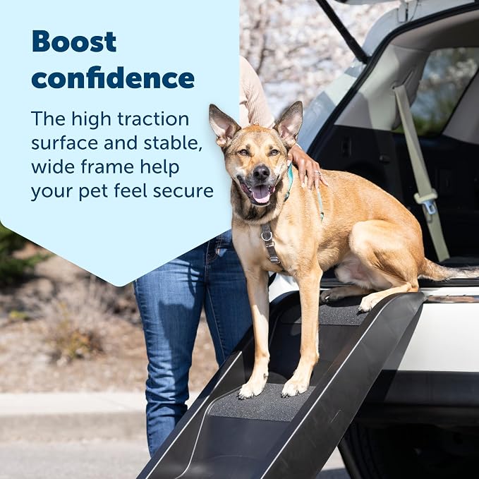 PetSafe Happy Ride Side Door Dog Stairs for Cars & SUVs, Foldable Back Seat Dog Steps with 3 Heights | Adjusts to 3 Heights for Cars, Trucks & SUVs, Textured Non-Slip Steps, Folds for Easy Storage, Supports Dogs up to 200 Lb